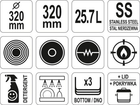 GARNEK WYSOKI Z POKRYWKĄ ZE STALI NIERDZEWNEJ 32x32CM 25,7L | YG-00006
