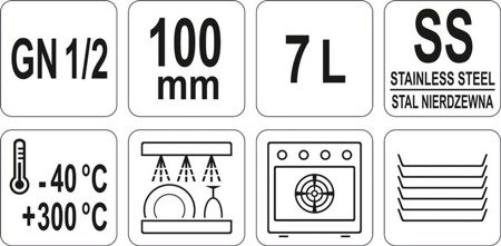 POJEMNIK GASTRONOMICZNY ZE STALI NIERDZEWNEJ GN 1/2 100MM 7L | YG-00263