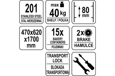 WÓZEK TRANSPORTOWY DO TAC KELNERSKICH I BLACH PIEKARNICZYCH 400x600MM | YG-09072